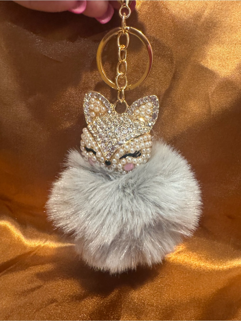 NWOT Sparkling Fox Pom Bag Charm or Keychain - Gray Faux Fur - Sassy & Classy